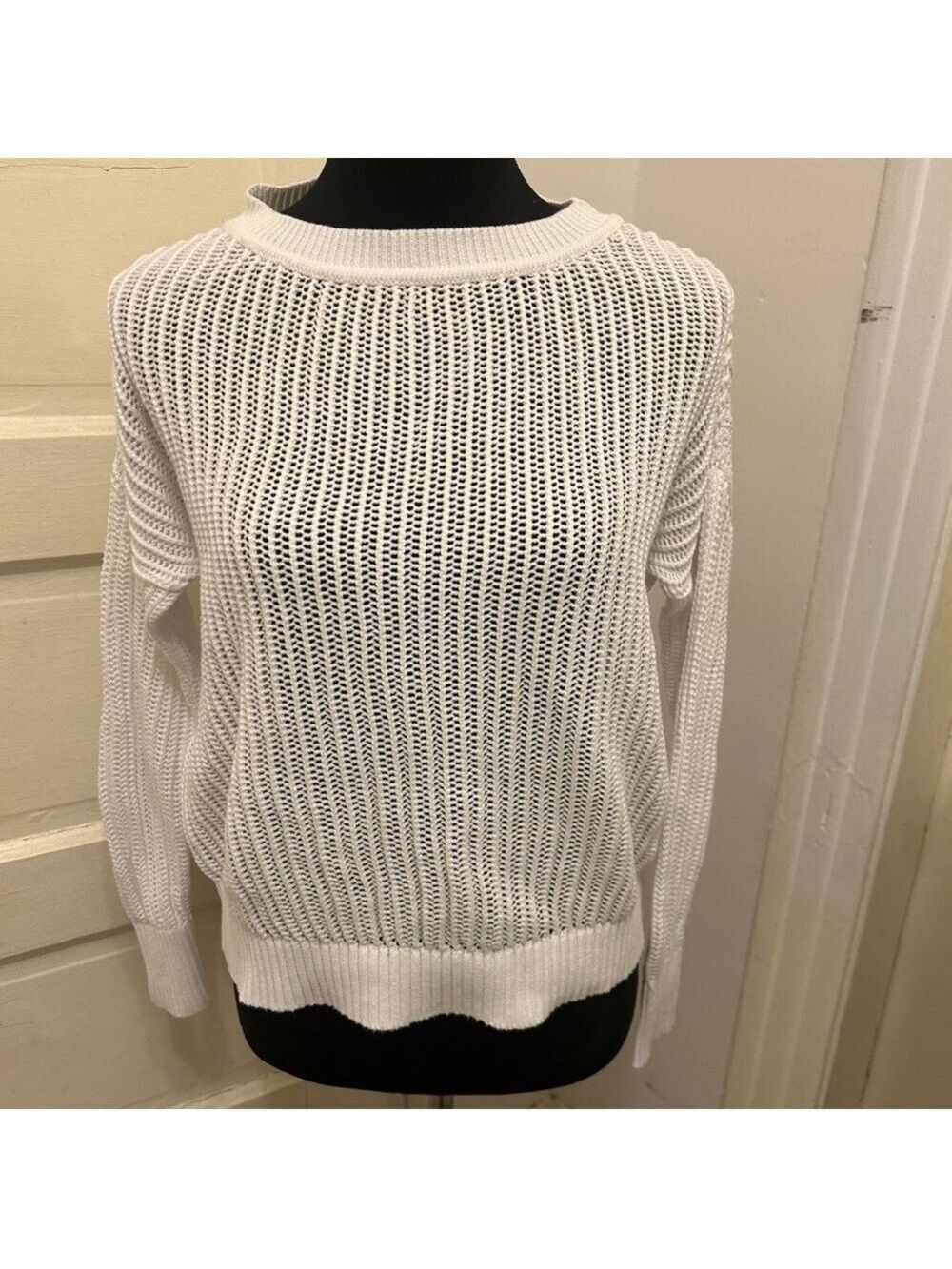 NWOT KINROSS Women’s Open Knit Crochet Sweater Nautical Whote Cotton Sz M